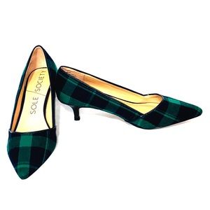 Sole Society Green and Navy Plaid Pumps Sz 7